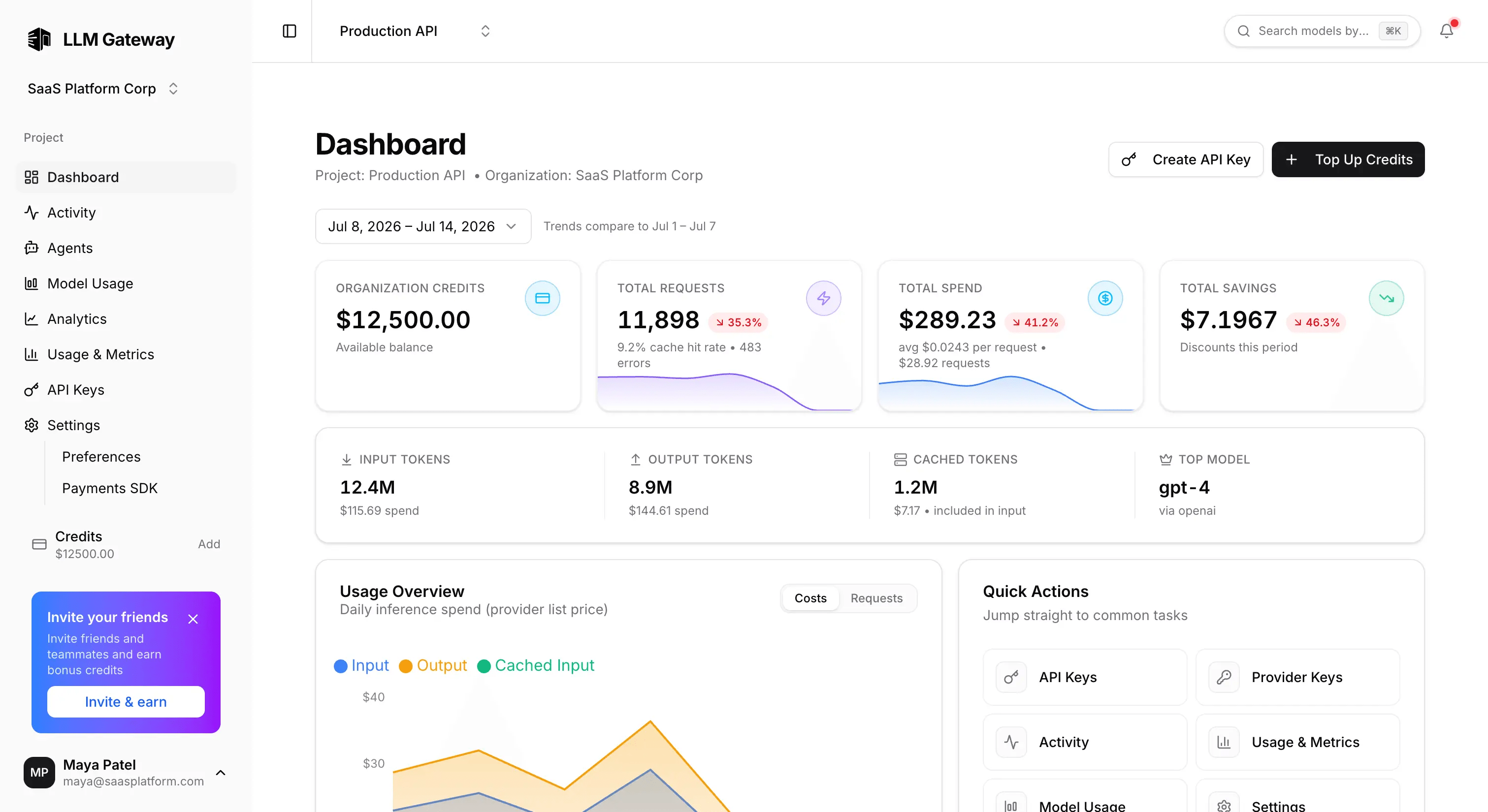 LLM Gateway dashboard